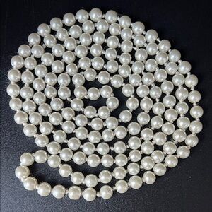 Vintage Opera Length 8mm White Pearl Knotted 60” Necklace